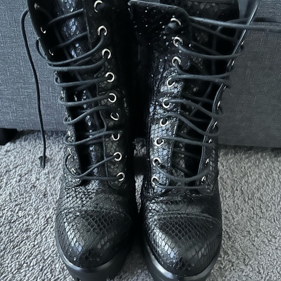 Giuseppe Zanotti Black Snake-embossed Combat Boots - Picture 1 of 9